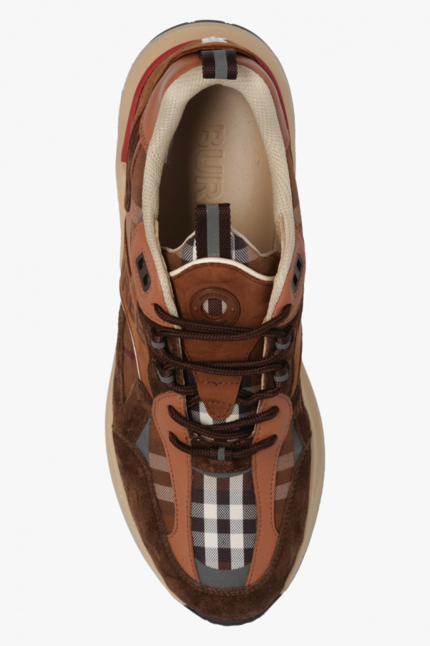 スニーカー BURBERRY  Sneakers Men Fabric Brown/Birch Burberry Check and Suede Sneakers Dark Birch Brown Men's